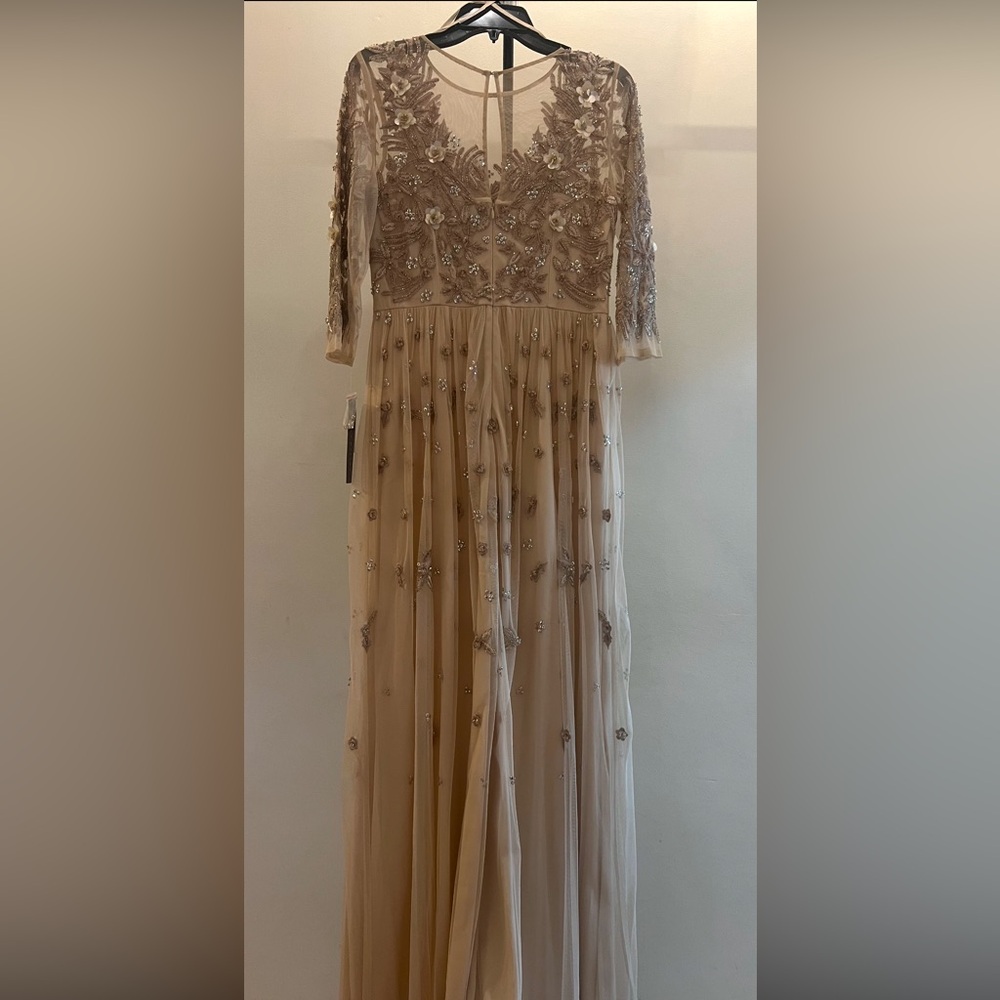 Aidan Mattox beaded sweetheart, neckline, 3/4 sleeve long gown - Picture 11 of 17